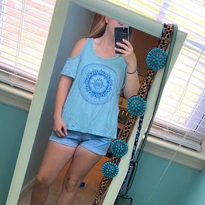 Cold shoulder blue blouse